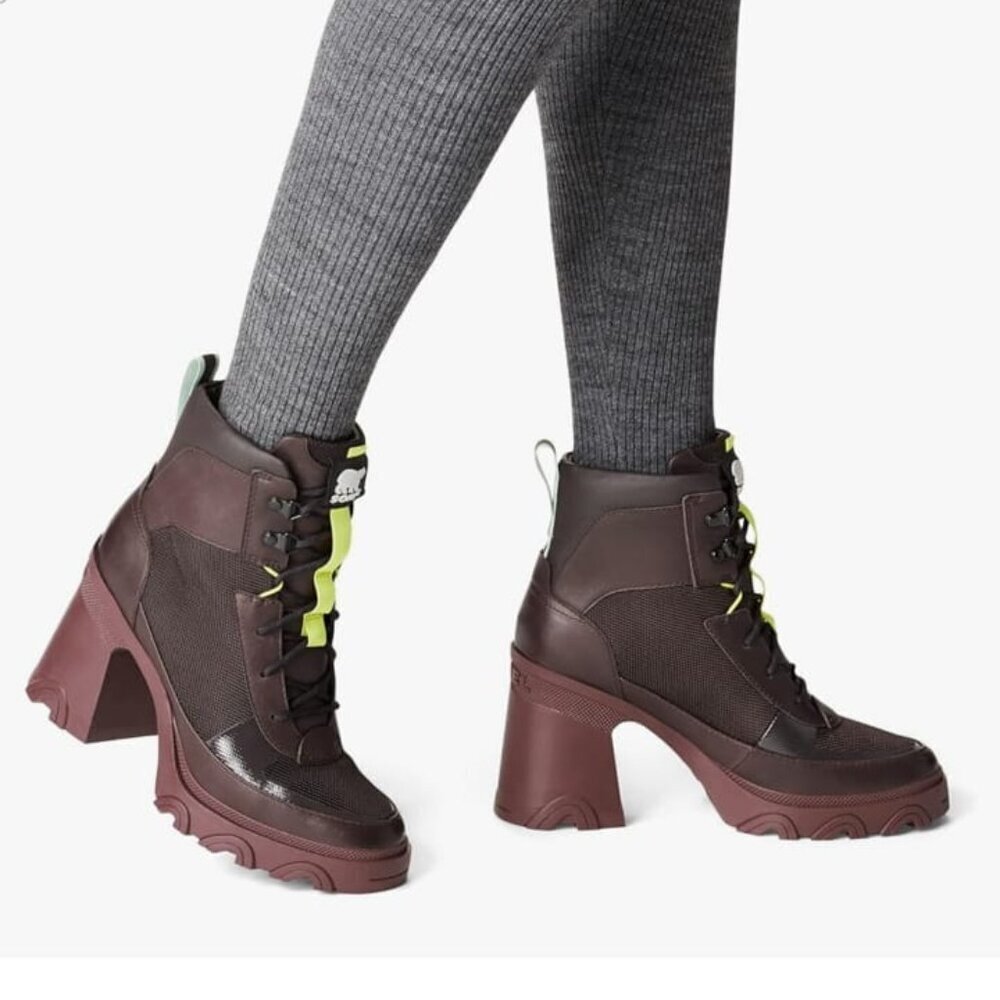 NWOT Sorel Brex Heel Lace Up Waterproof Rain Chunky Boot in New Cinder Sz. 8